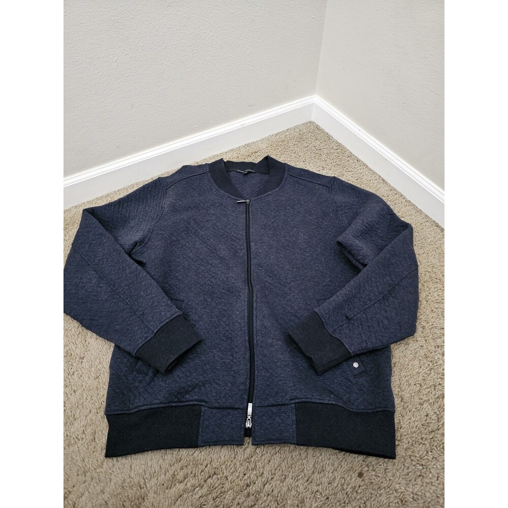 Robert Barakett Mens XL Navy Blue Quilted Full Zip Bomber Jacket Mock Neck Coat